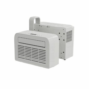 split airco schuin vooraanzicht met twee modules en verbindingsslang